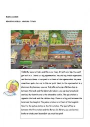 English Worksheet: around the town,directions ,reading skills