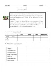 English Worksheet: reading and comprehension exercise for beginners
