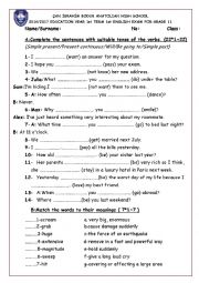 English Worksheet: written exam