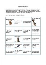 English Worksheet: Question Bingo