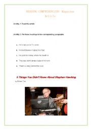 English Worksheet: READING COMPREHENSION: Magazine Article 