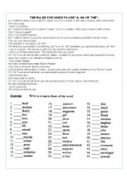 English Worksheet: A, AN, THE