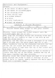 English Worksheet: Straw Rocket Procedure Puzzle