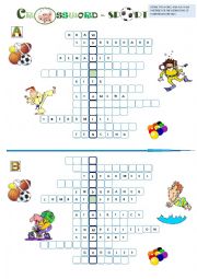 English Worksheet: Sports Crossword