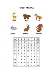Wordsearch forest animals
