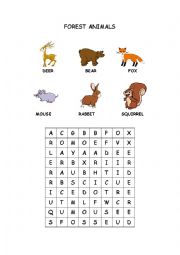 English Worksheet: Wordsearch forest animals