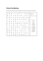 English Worksheet: Future Vocabulary- Wordsearch