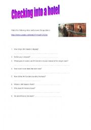 English Worksheet: Cheking into a hotel