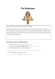 English Worksheet: The Zookeeper