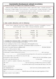 English Worksheet: SUSTAINABLE DEVELOPMENT