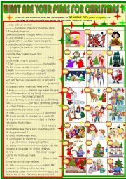 English Worksheet: What are you plans for Christmas; be going to