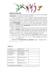 English Worksheet: SPORT IN OUR LOIFE