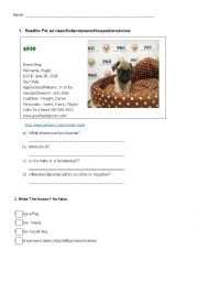 English Worksheet: Pugzly is a Pet