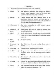 English Worksheet: environmnent handout