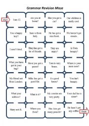 English Worksheet: Grammar Revision Maze (be, have got)