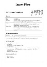 English Worksheet: Intro Lesson (Ages 8-12)