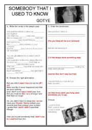 English Worksheet: SOMEBOBY THAT I USED TO KNOW - GOTYE