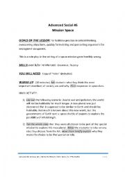 English Worksheet: HIGH-INTERMEDIATE TO ADVANCED SOCIAL -  MISSION SPACE