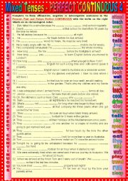 English Worksheet: Mixed tenses Present, Past and Future PERFECT CONTINUOUS 4 + KEY