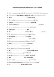 English Worksheet: Complete the sentences with the verbs to be or to have