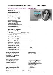 English Worksheet:                John Lennon Happy Christmas song with gaps