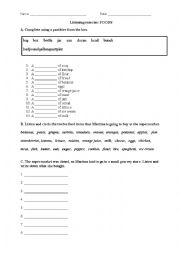English Worksheet: Listening - food vocabulary and partitives