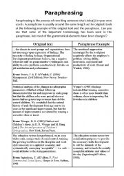 English Worksheet: Paraphrasing Example