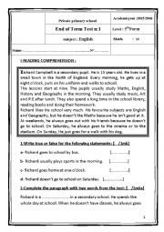 English Worksheet: 5th form exam (Tunisian program)