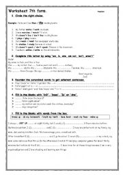 English Worksheet: 7th FORM worksheet simple present to be & ordinary verbs