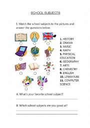 English Worksheet: SCHOOL SUBJECTS