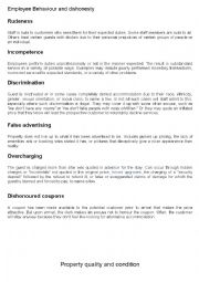 English Worksheet: List of common hotel problems