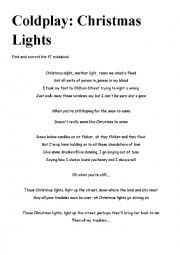 English Worksheet: Song Christmas Lights by Coldplay