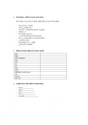 English Worksheet: vocabulary, silent letters and a small quiz