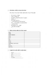 English Worksheet: vocabulary, silent letters and a small quiz