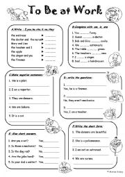 English Worksheet: all forms of to be in present simple and professions vocabulary