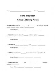 Parts of speech active listening notes