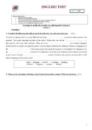 English Worksheet: English test 10th form A world of many languages