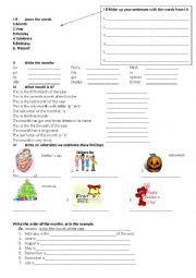 English Worksheet: Months of the Year and Ordinal Numbers