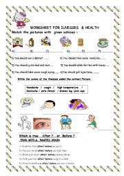 English Worksheet: Health and illness with giving advice
