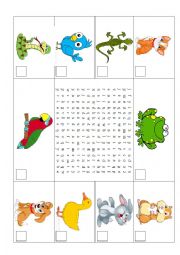 English Worksheet: Animals wordsearch