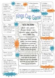 English Worksheet: Kings Cup or Circle - Speaking Game