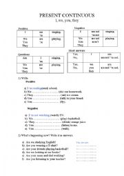 English Worksheet: The Present Continuous Tense