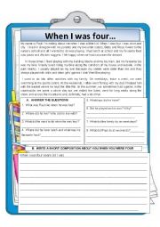 English Worksheet: When I was four