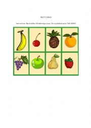 English Worksheet: Fruits bingo 