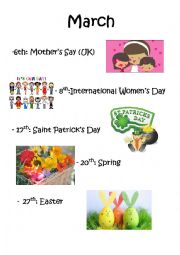 English Worksheet: Classroom poster: celebrations in March
