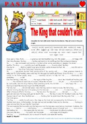 English Worksheet: Gr - PAST SIMPLE Practice - The king that couldnt walk. + KEY