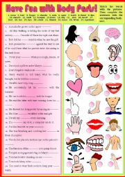 English Worksheet: Vocab. Have Fun with body parts - 1 + KEY 