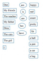 English Worksheet: building sentence cards
