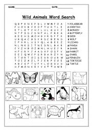 English Worksheet: Wild animals word search