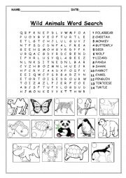 Wild animals word search